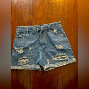 Light color denim women’s denim shorts.